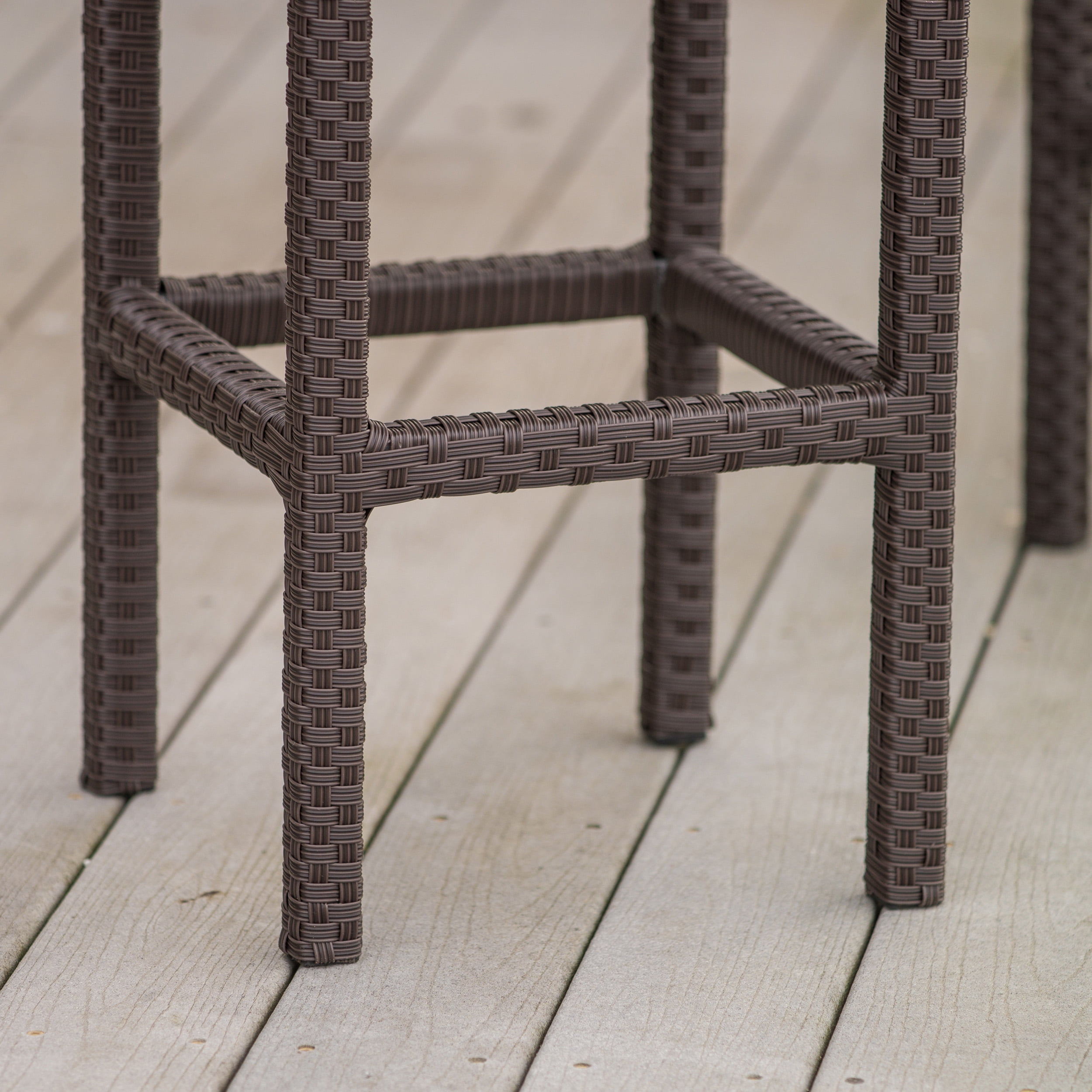 Outdoor Wicker Backless Bar Stool, Set of 2, Dark Brown