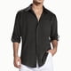 thumbnail image 3 of Camisas Para Hombre Camisa de manga larga de solapa con hebilla de bolsillo de temperamento adelgazante de algodón para hombre (Black, XXL), 3 of 4