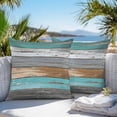 thumbnail image 4 of Coastal Style Outdoor Pillow Covers Pack of 2 Retro Green Brown Stripe Wood Texture Waterproof Throw Pillow Covers Decorative Cushion Cases for Patio Garden Tent Balcony Couch 26x26 inch, 4 of 8
