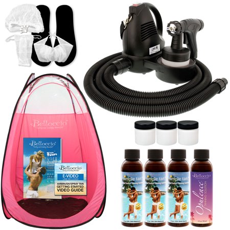 Sunless Airbrush SPRAY TANNING SYSTEM 4 Simple Tan DHA Solution Kit Pink Tent