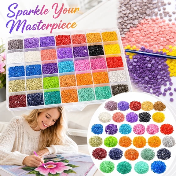 Diamond Painting Round Drill Beads 36 Colors Storage Box Set for Beginners, Resin Diamond Art Replacement Drills, Adult DIY Diamond Painting Accessories Craft Supplies