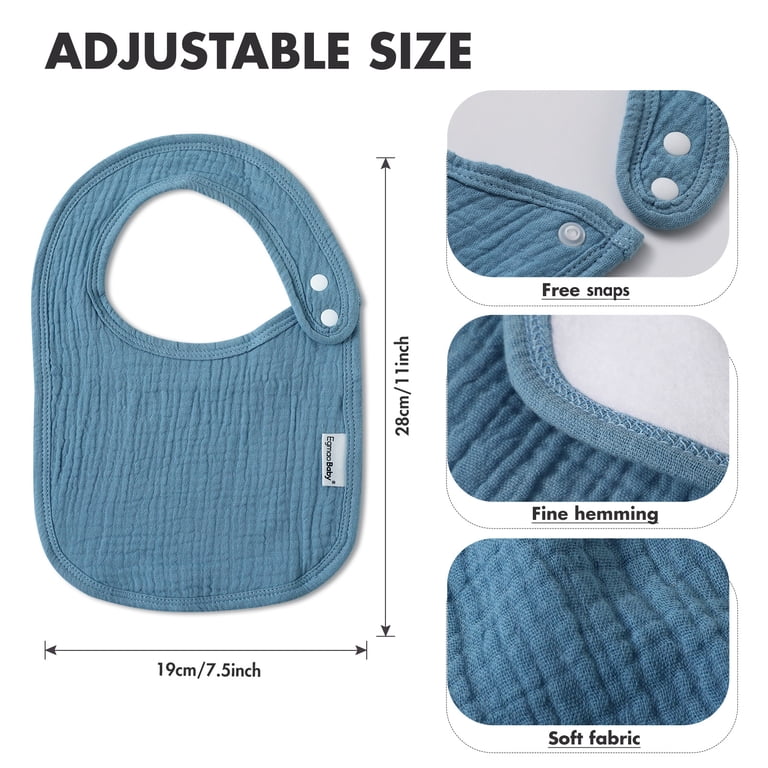 Gllquen Baby Muslin Drool Bibs 5 Pack, Blue photo 8