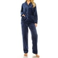 thumbnail image 2 of Womens Ladies Fleece Button Up PJ Pajama Set Navy Jacquard Print Size M, 2 of 3