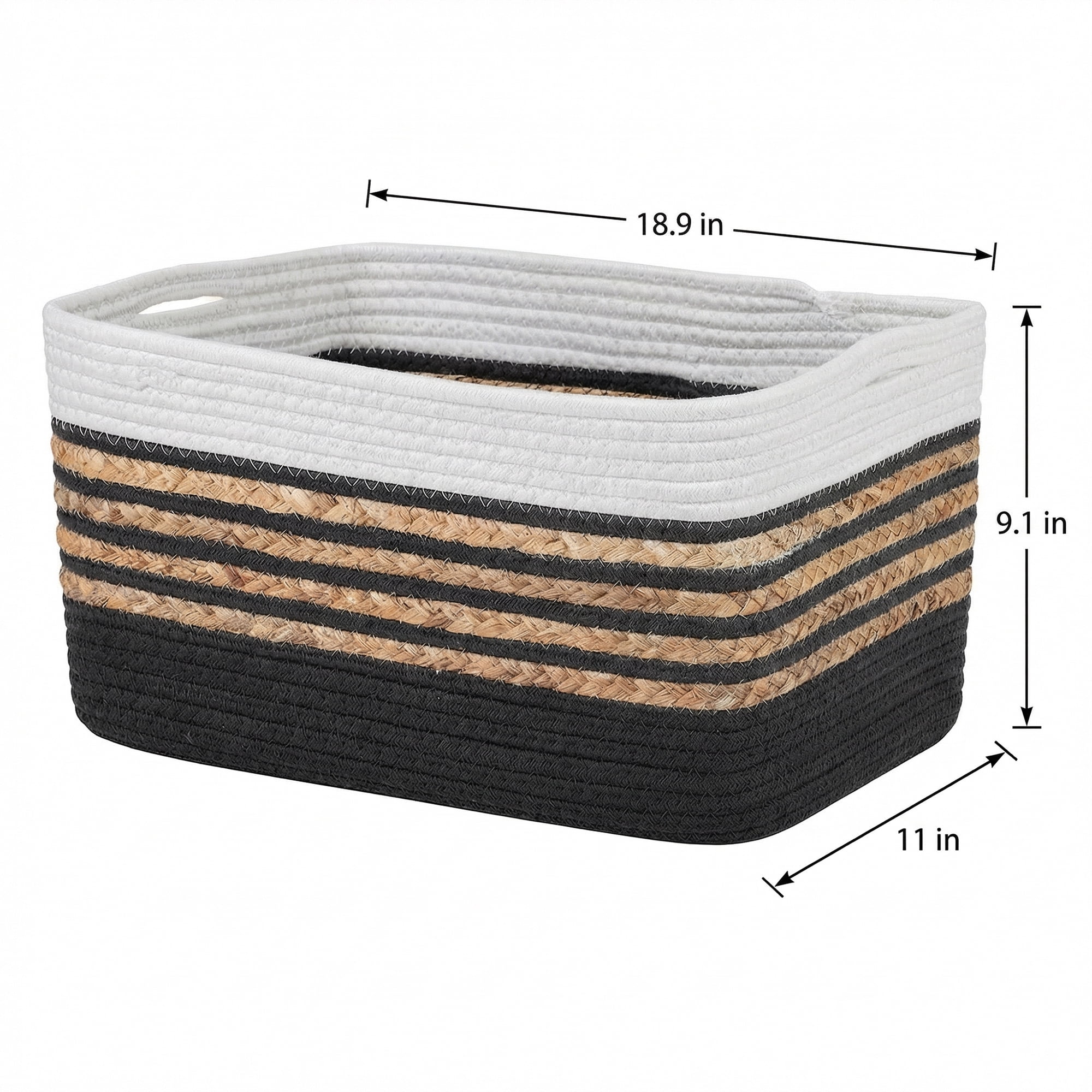 Unique Bargains Woven Storage Basket Storage Bin Black White 18.9*11*9.1in