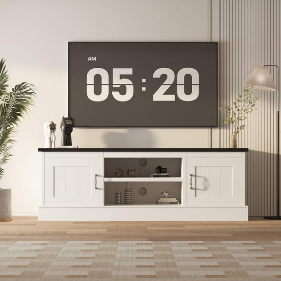 Farmhouse TV Stand for TVs up to 65 Inch,Rustic Wood Media Console with Storage Cabinets,Modern Entertainment Center for Living Room/Office, Dark Grey (61x17.7x21.7 Inch)