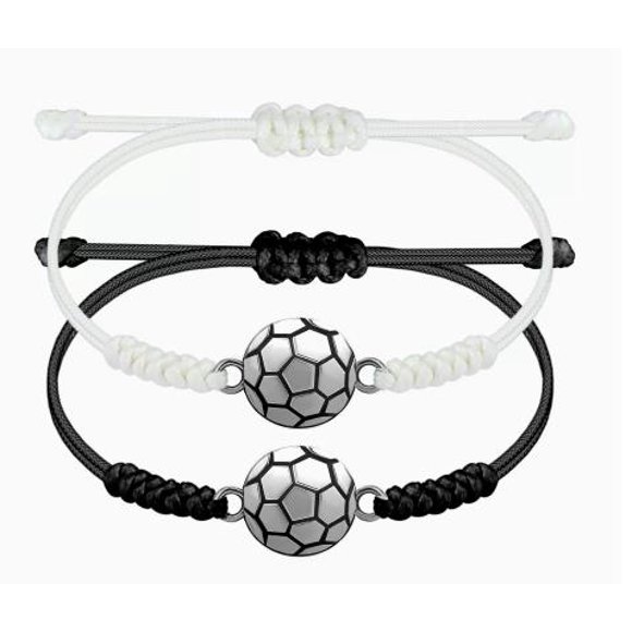 2 Pcs Bracelets Charme de Soccer Ajustables Perles de Ballon de Soccer Bracelets Tressés pour Fans de Sport Accessoires de Fête