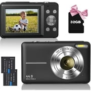 Open Box Wednkoly WED-60388 Digital Camera Kids FHD 1080P 44MP with 32GB Card, Black