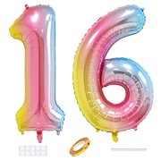 Xihuimay Number 16 Balloons 40 inch Digital Balloon Alphabet 16 Birthday Balloons Digit 16 Helium Big Balloons for Birthday Party Supplies Wedding Bachelorette Bridal Shower, Gradient Number 16