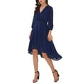 thumbnail image 4 of INSPIRE CHIC Women's V Neck 3/4 Sleeves High Low Chiffon Midi Dress L Navy Blue, 4 of 6