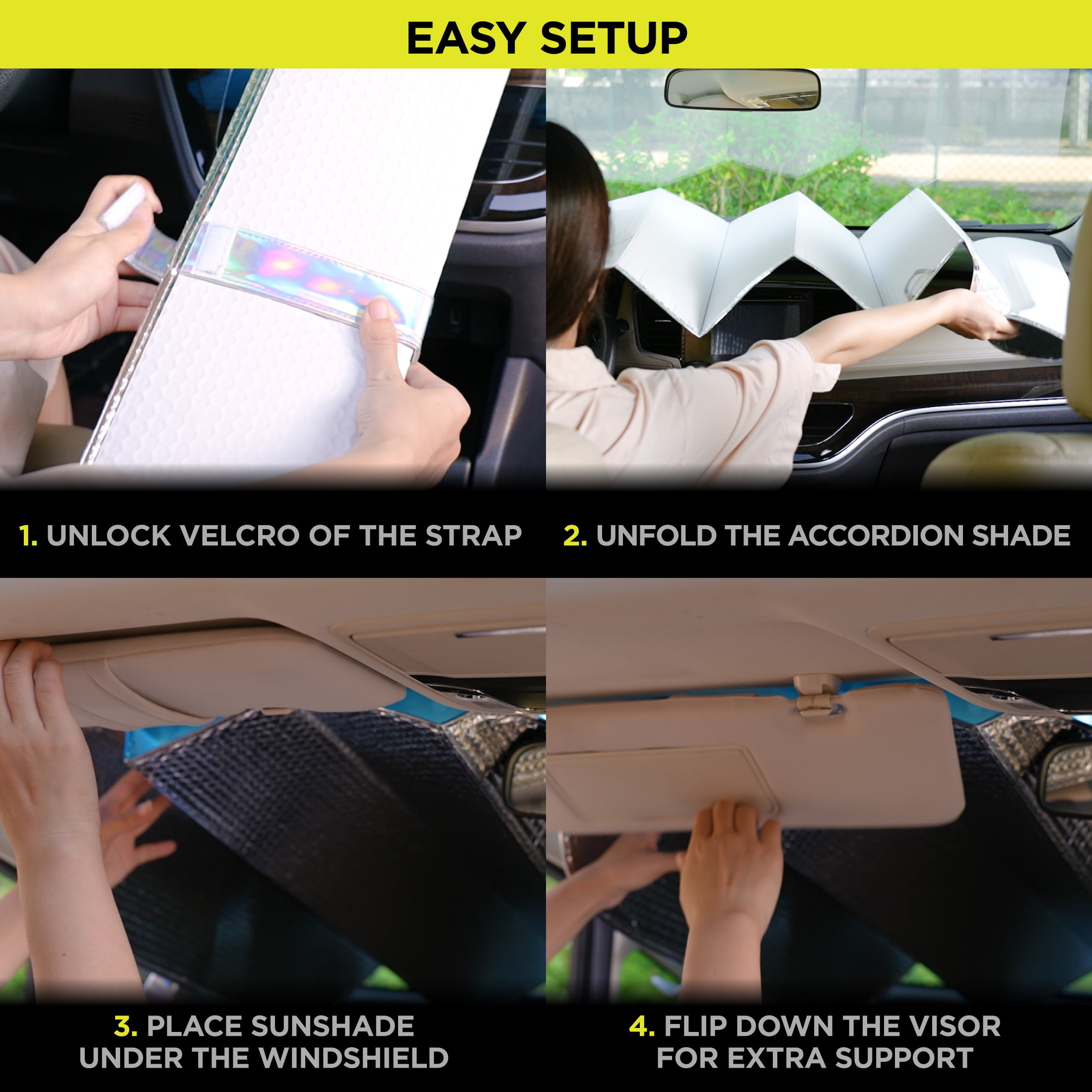 (2 pack) Auto Drive Holographic White Accordion Sunshade Universal Size 1 pack, 63'' x 28.5''