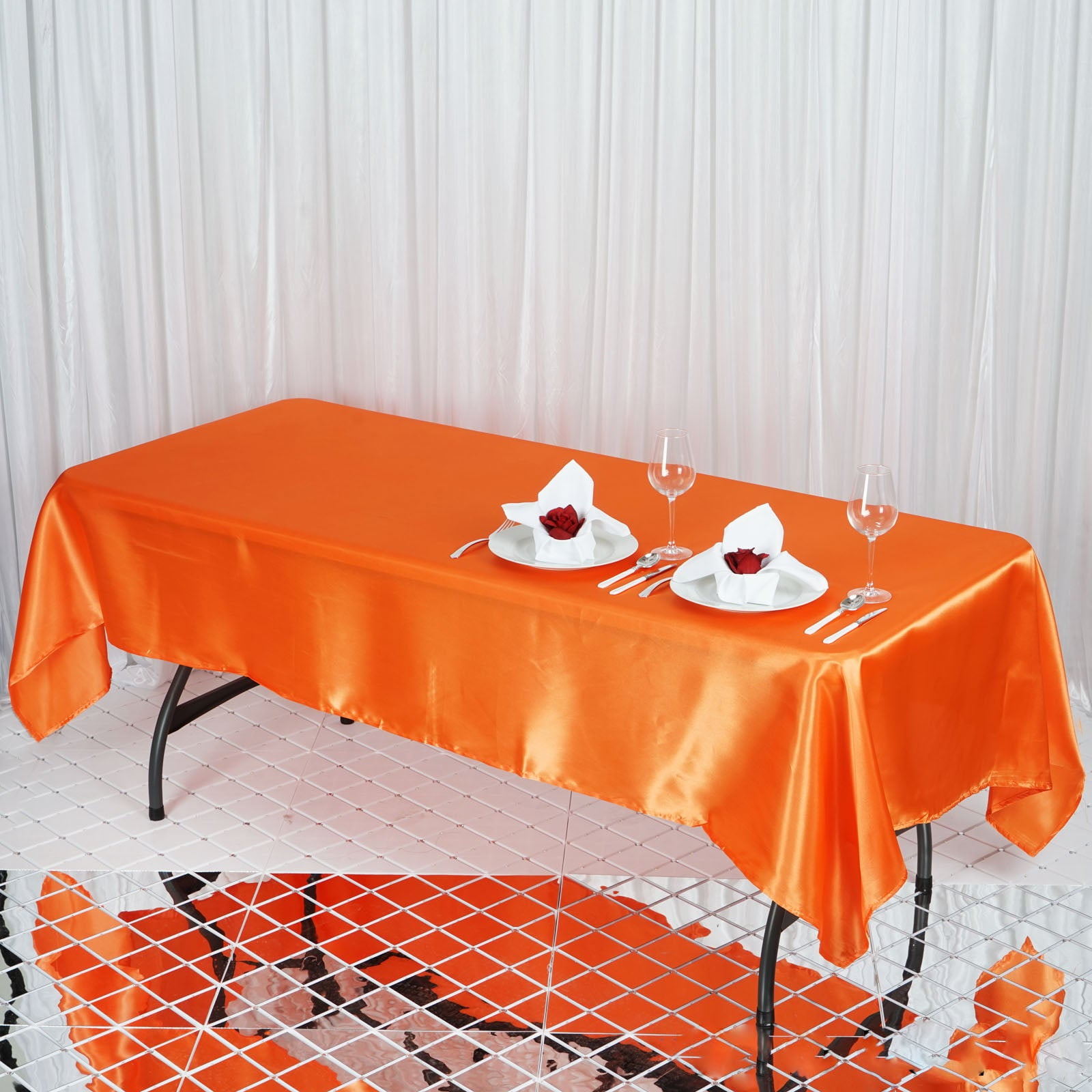 Efavormart 60x102" Rectangle ORANGE Wholesale SATIN Tablecloth Banquet