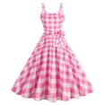 thumbnail image 1 of Robes pour Femmes Sans Manches Col en V à Carreaux à Pois Robe Vintage Ajustée Patchwork Soirée Fermeture Éclair Robes Évasées, 1 of 7