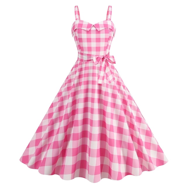 Robes pour Femmes Sans Manches Col en V à Carreaux à Pois Robe Vintage Ajustée Patchwork Soirée Fermeture Éclair Robes Évasées