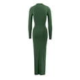 thumbnail image 4 of XIYON Dress For Women Elegant Casual Bodycon Midi Dress With Stand Collar Long Sleeves And Waist Tucking Ruffle Details For Daily Wear Outfit Fashion, 4 of 5