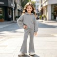 thumbnail image 7 of TIREOW Girls Ribbed Knit Outfits Long Sleeve Hooded Sweatshirt Top and Matching Flare Pants Casual Loungewear 2 Piece Set, 7 of 7