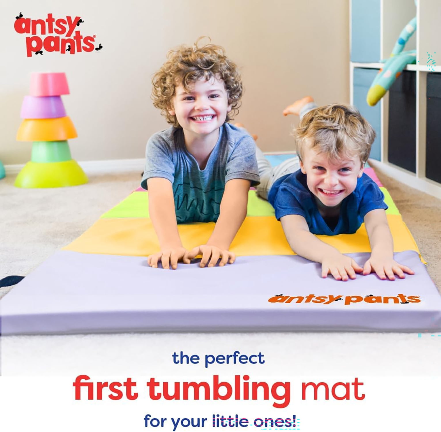 Antsy Pants Tumbling Mat – Gymnastics Mat, Easy to Clean, Sturdy, Foldable Tumbling Mat for Kids, Padded, Portable, Carrying Handle, Gymnastics Equipment for Activity Play, Pastel Colors