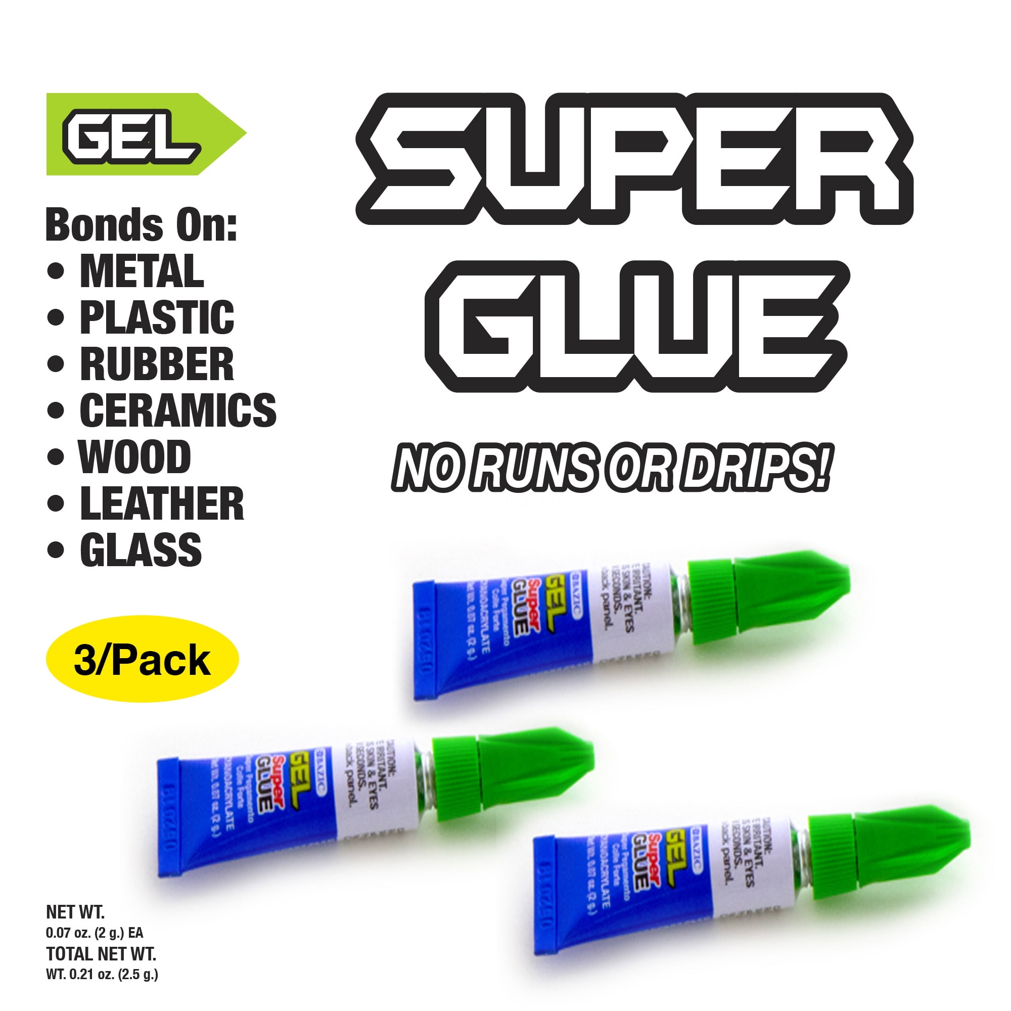 BAZIC Super Glue Gel 2g Clear No Run Fast Dry Adhesive (3/Pack), 24-Packs