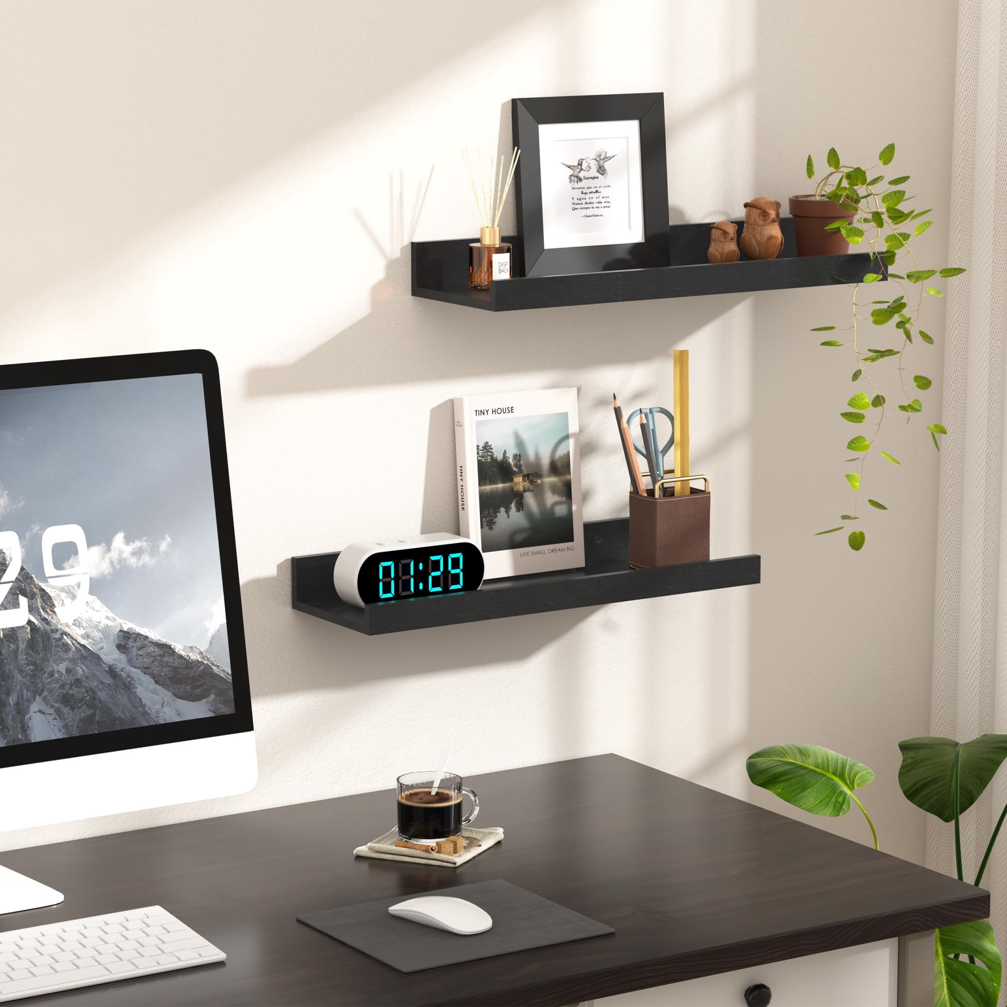 Floating Shelves for Wall, Wall Shelves for Decor Storage Set of 6, Wall Mounted Wood Shelf for Bedroom, Living Room, Bathroom, Kitchen, Picture Ledge Shelf