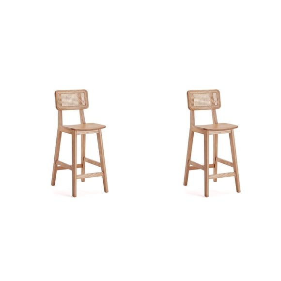 Manhattan Comfort Versailles Counter Stool in Nature Cane - Set of 2