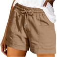 thumbnail image 3 of VBVC Women's Drawstring Elastic Waist Shorts,Straight Leg Breathable Shorts For Women,Ladies Summer Casual Comfy Hiking Shorts with Pockets,Khaki,S-2XL, 3 of 7