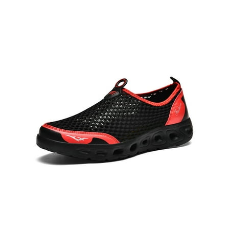 

Fangasis Mens Casual Shoe Comfort Flats Non-Slip Sneakers Womens Walking Shoes Work Breathable Slip On Black Red US 11.5 Men