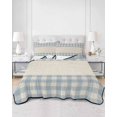 thumbnail image 2 of Quilts Full Size Bedding Set, Retro Blue Lightweight Quilted Comforter, Farmhouse Buffalo Plaid Vintage Beige Soft Reversible Bedspread Coverlet with Pillow Covers for All Season, 78" x 90", 2 of 7