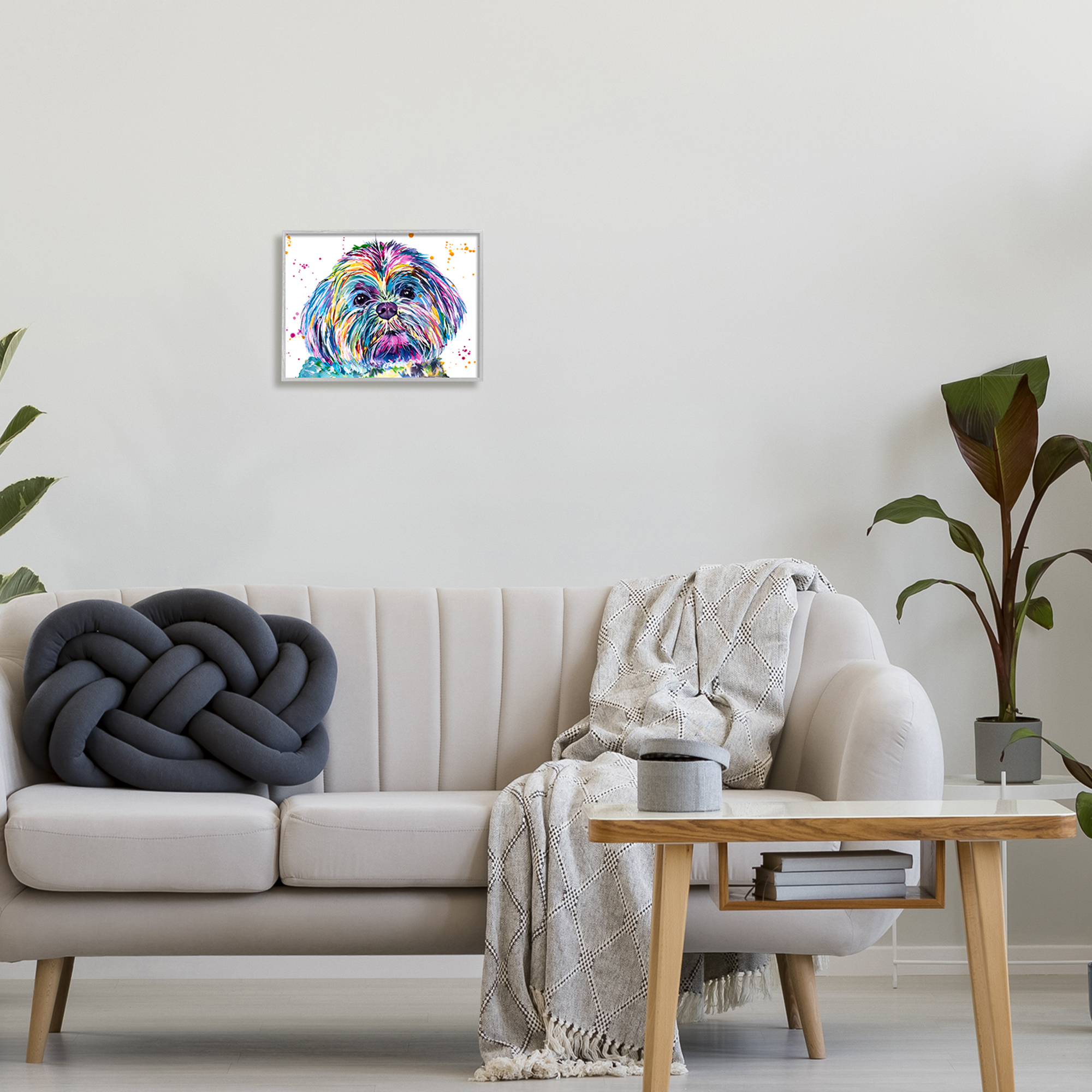 Stupell Bold Rainbow Shih Tzu Dog Portrait Animals & Insects Painting Gray Framed Art Print Wall Art