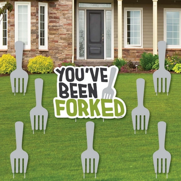 Big Dot of Happiness You've Been Forked - Yard Sign and Outdoor Lawn Decorations - Funny Fork Prank Yard Signs - Set of 8