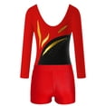 thumbnail image 4 of YEAHDOR Kids Girls Gymnastics Workout Outfit Long Sleeve Shiny Rhinestones Leotard with Boy-cut Shorts Dance Suit Red 8, 4 of 7