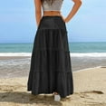 thumbnail image 4 of RUTAYY Fashionable Women Beach Vacation Layered Ruffle Hem Long Skirt Hollow Gathered Cake Skirt Solid Color Flowy Swing Pleated Beach Skirts, 4 of 7