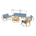 thumbnail image 3 of GDF Studio Parma Outdoor Acacia Wood 8 Seater Chat Set with Cushions, Teak and Blue, 3 of 8