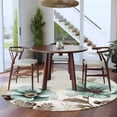 thumbnail image 4 of 5ft Round Rug, Teal Brown Spring Floral Non-Skid Rubber Backing Large Area Rugs - Living Room Bedroom Home Office, Vintage Flowers Elegant Botanical Indoor Floor Mat Carpets Washable Rug, 4 of 9