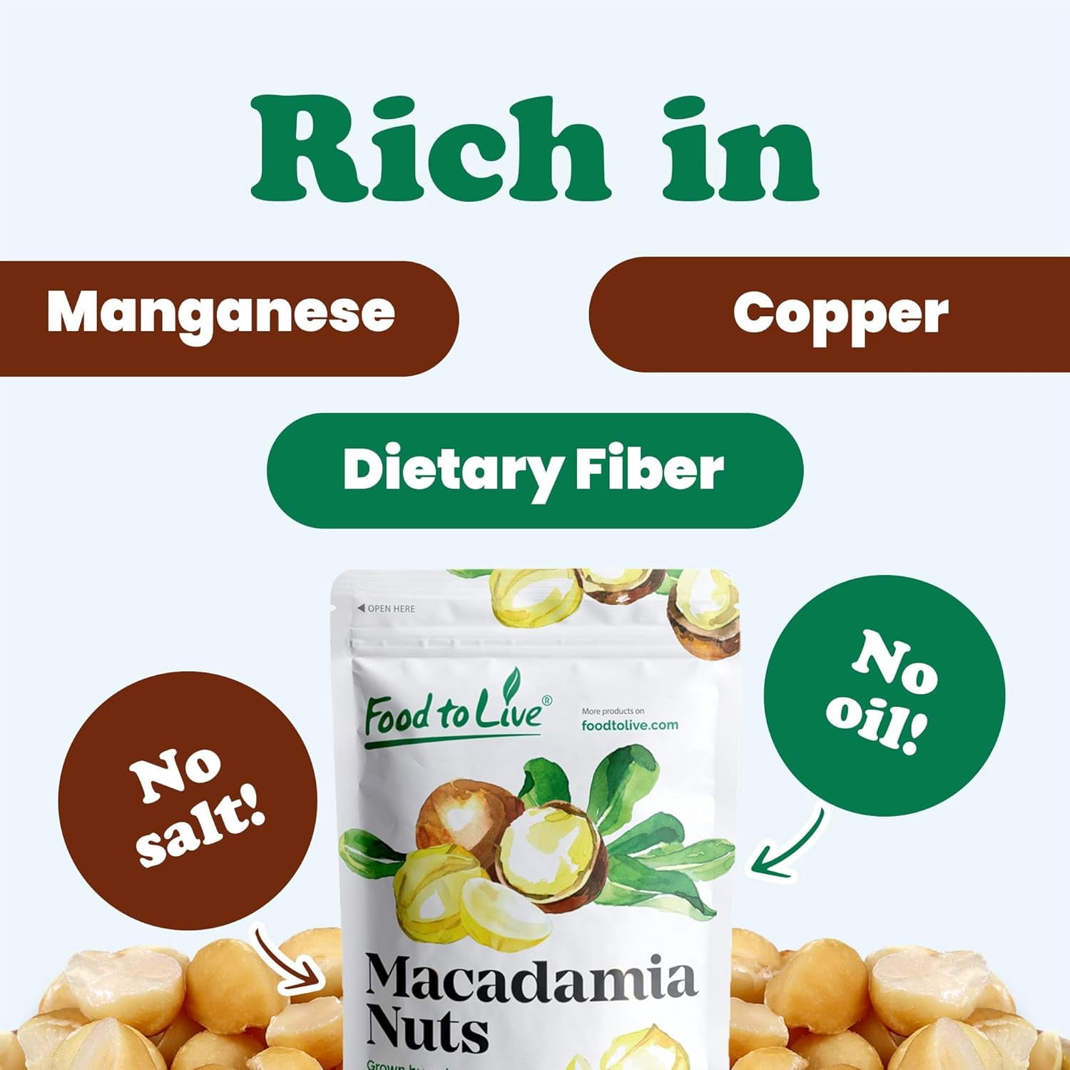 Dry Roasted Macadamia Nuts Halves and Pieces, 1 Pound – Vegan, Kosher, Bulk - by Food to Live