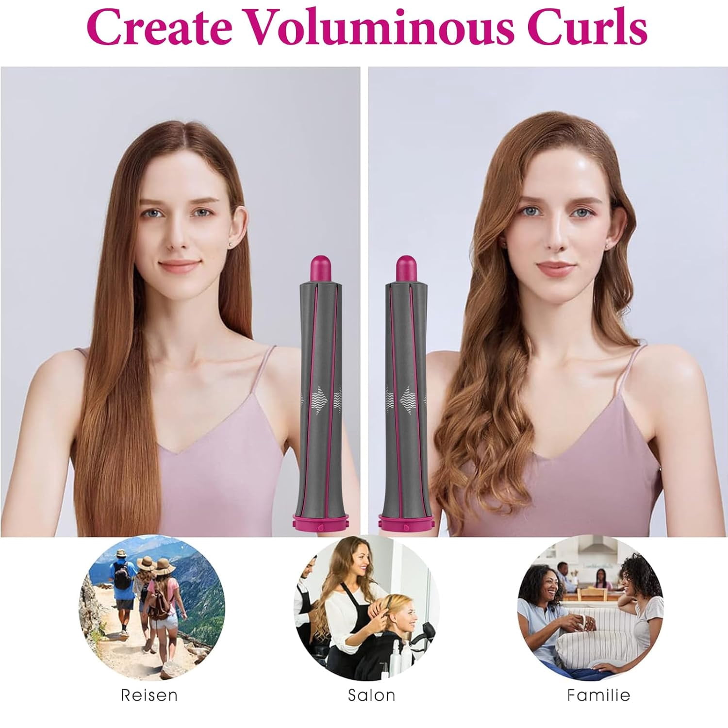 2 Pack 1.2 Inch Long Replacement Barrel Attachments for Airwrap HS01 HS05, Longer Length Hair Curler for Hair Dryer, Rose Red