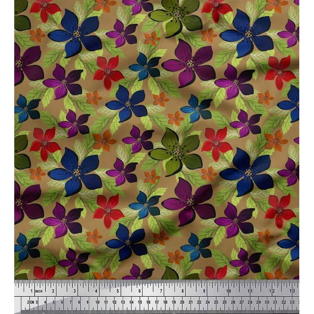 Soimoi Poly Georgette Fabric Leaves & Floral Artistic Print Fabric by Yard 42 Inch Wide
