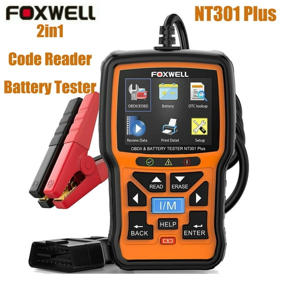 FOXWELL NT301 Plus OBD2 Scanner with 12V Battery Tester, 2 in 1 Enhanced OBDII Check Engine Code Reader Scan Tool