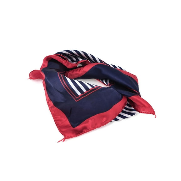 INSPIRE CHIC Women's Stripe Pattern Contrast Color Red Hem Blue White Neck Scarf Blue