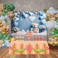 thumbnail image 3 of Teddy Bear One Birthday Photocall Backdrop Boys Blue White Balloon Draping Cloth Flower Background 3D Party Props, 3 of 8