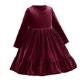 thumbnail image 2 of IBTOM CASTLE Toddler Kids Girls Velvet Dress Ruffle Long Sleeve Christmas Party Wedding Evening Birthday Holiday Pageant Dresses Fall Winter Clothes 18-24 Months Wine Red, 2 of 8