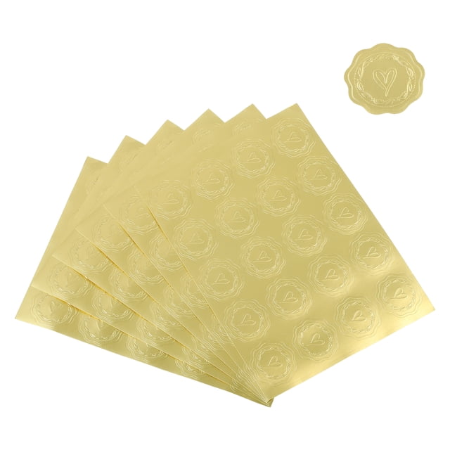 Unique Bargains Embossed Seal Stickers, 300Pcs Small Heart Wax Looking Embossed Envelope Self Adhesive Sticker, Gold Tone