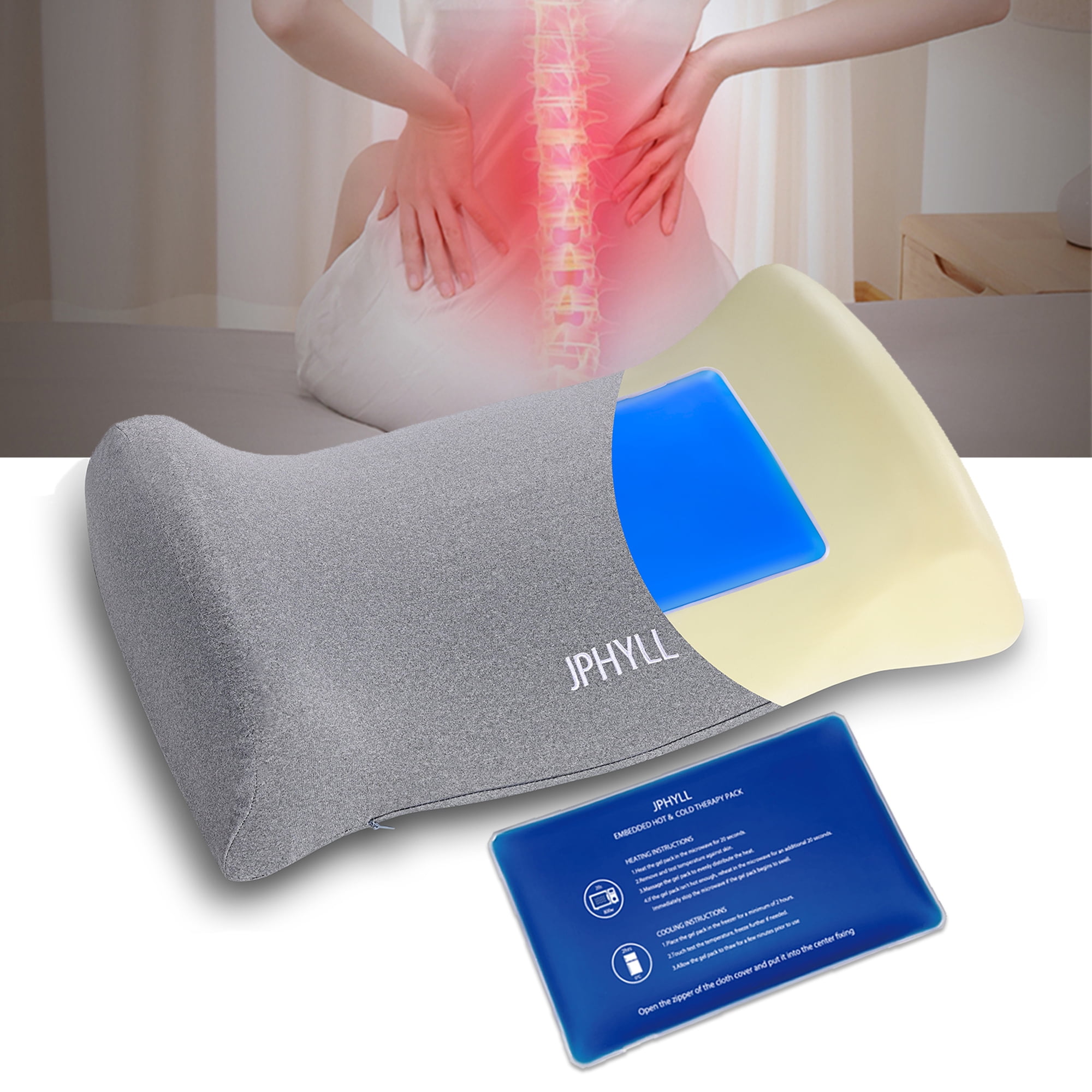 Lumbar Support Pillow for Bed Back Pillow for Sleeping, Heated or