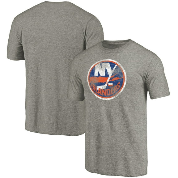 Men's Ash New York Islanders Distressed Team Logo Tri-Blend T-Shirt