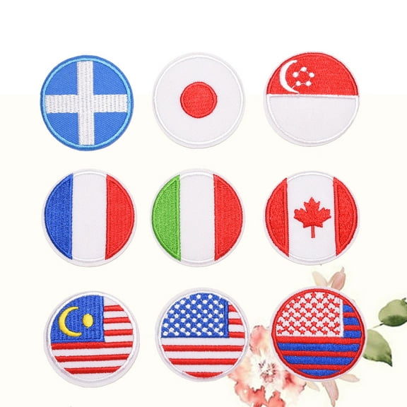 OFFIGAM 18pcs Round Embroidered Flag Patches Sew-On Applique for Clothing, Jeans, Jackets, Bags - Assorted National Flags Fabric