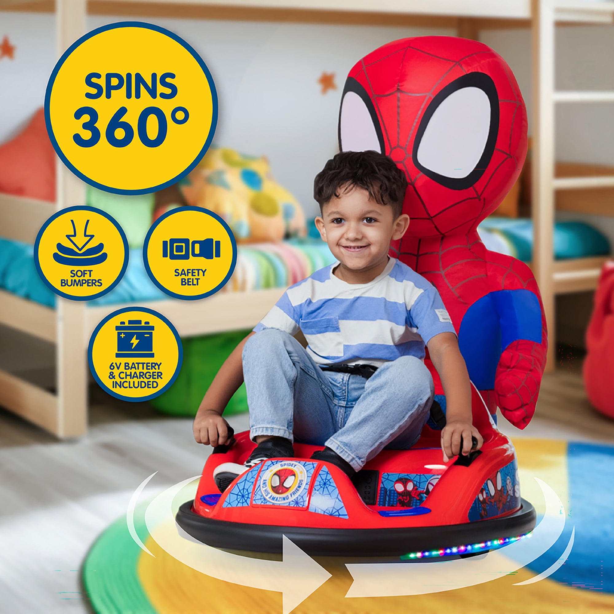 Marvel Spider-Man Spidey ImaginAir 6V Powered Ride-On Bumper Car with Inflatable Character