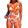 thumbnail image 2 of Women's One Piece Bikini Swimsuit Athletic Swimwear Sporty Swimsuit for Pool Beach Activities,Saffron,M, 2 of 7