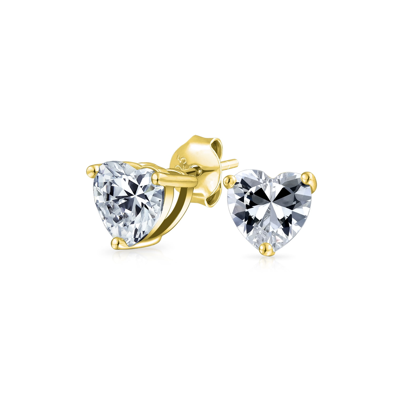 Heart Shape Stud Earrings In 14K Yellow Gold Over Sterling Silver 1 Ct