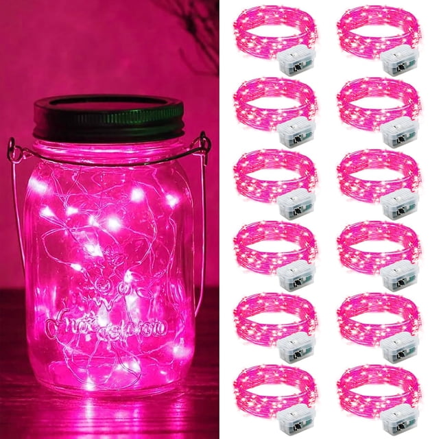 Fairy Lights ZGWJ 20 LED, funciona con pilas, 2 m, paquete de 12 unidades, color rosa