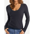 thumbnail image 2 of Nituyy Women T-Shirts Lace Trim Patchwork Scoop Neck Long Sleeve Tops, 2 of 9