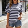 thumbnail image 2 of Jamsmile Women Tshirts Casual Short Sleeve Oversized Striped Print T Shirt Comfortable Basic Crewneck Tees Top Everyday Wear, 2 of 5