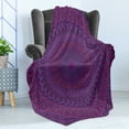 thumbnail image 4 of Eggplant Soft Flannel Fleece Throw Blanket, Mandala Shape a Kaleidescopic Style Sixties Inspired Oriental Abstract Artwork, Cozy Plush for Indoor and Outdoor Use, 50" x 70", Purple, by Ambesonne, 4 of 5